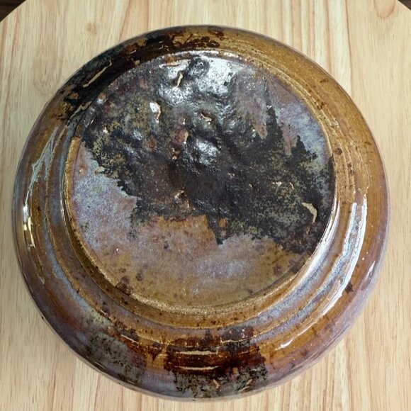 Vintage Handcrafted Glazed Ceramic Jar With Lid Brown Purple Drip Unsigned - Picture 4 of 9